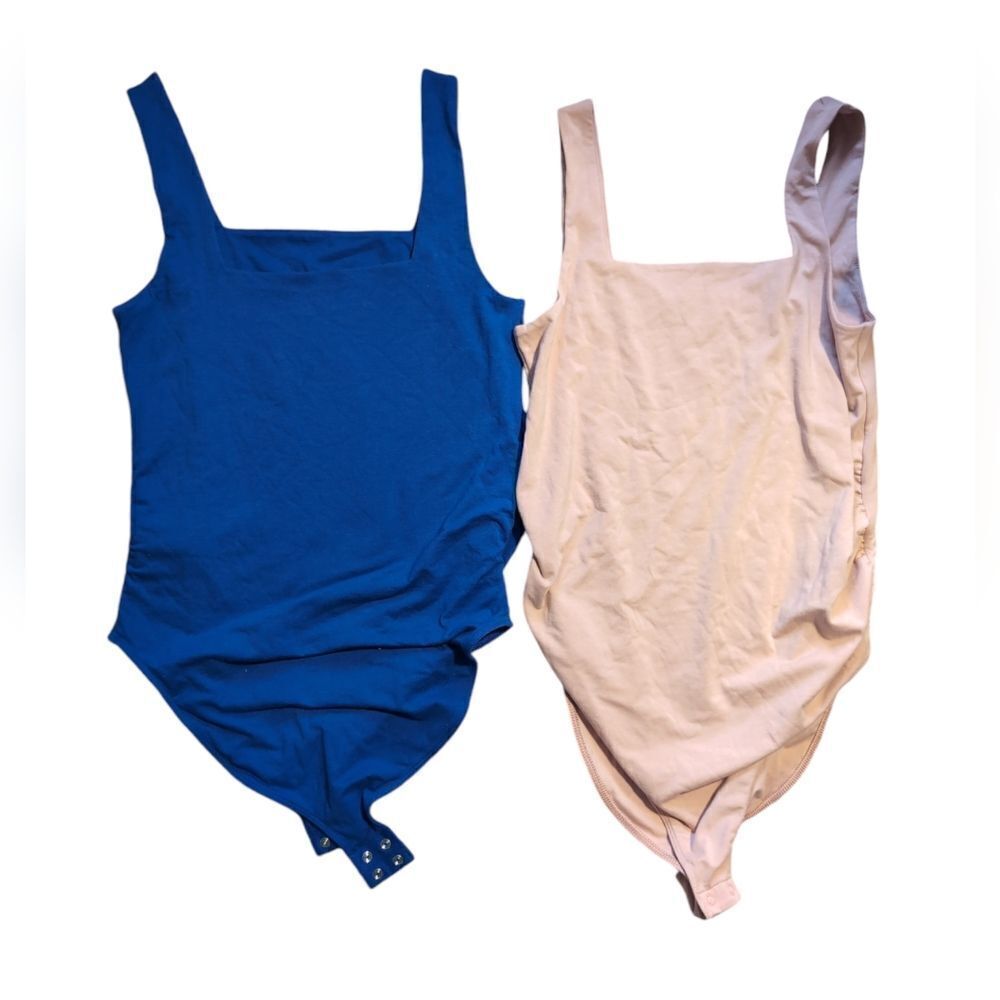 Set of Two maternity bodysuits blue and blush sz s